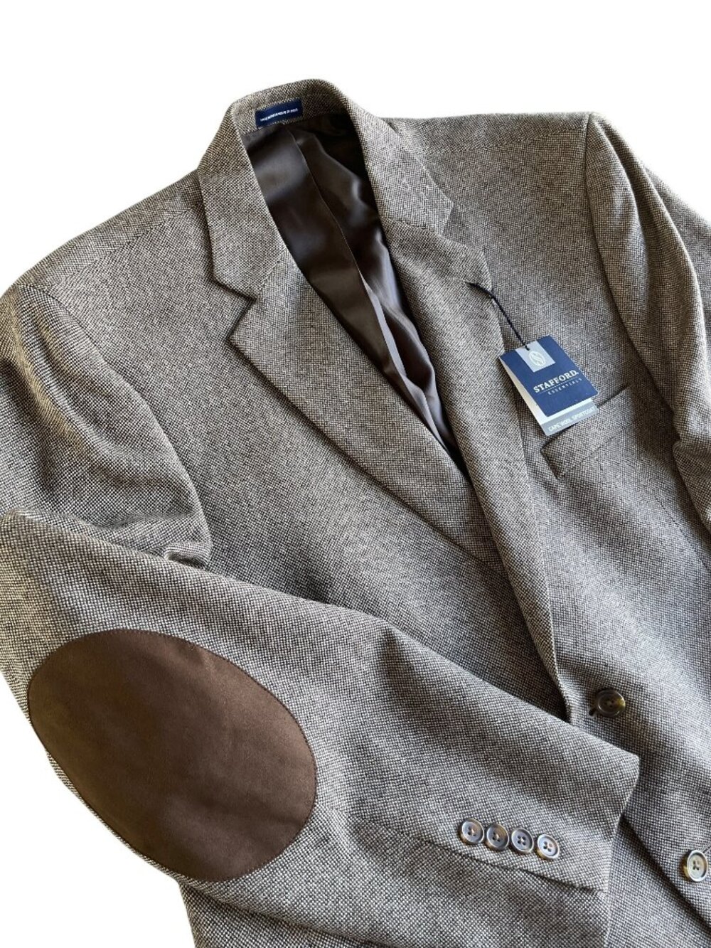 Stafford Essentials Classic Fit Brown Wool Blazer With Elbow Patches Mens Size 4